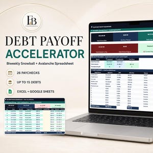 Debt Payoff Accelerator Spreadsheet | Biweekly Debt Snowball and Avalanche Calculator | Excel & Google Sheets, Credit Card and Loan Planner