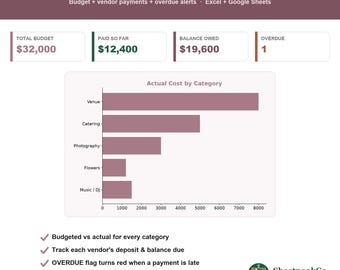 Wedding Budget Planner Spreadsheet | Google Sheets & Excel Money Dashboard and Vendor Tracker
