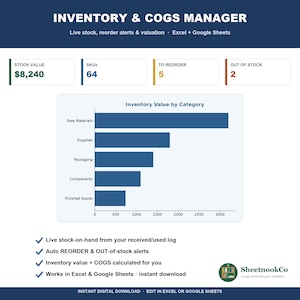Small Business Inventory Tracker | Google Sheets & Excel Stock and COGS Spreadsheet