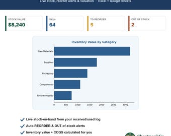 Small Business Inventory Tracker | Google Sheets & Excel Stock and COGS Spreadsheet