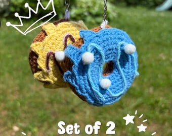 Set of 2 Crochet Donut Keychains: Candy Blue, Sunshine Yellow Backpack Charms (Custom Colors)