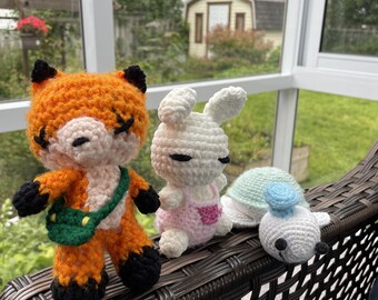 Trio Bundle - Crochet Amigurumi Bunny, Fox and Turtle, Handmade Plushies, Cuddle Buddies