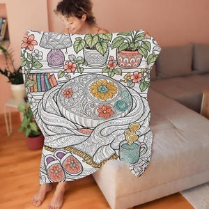 Manta para colorear "Nido pequeño y predecible", colorea tu propia manta, manta para colorear para adultos, regalo para profesores introvertidos