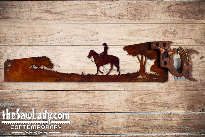 Cowboy or Cowgirl Riding Horses Wall Decor, Garden Art, Metal Art image 7