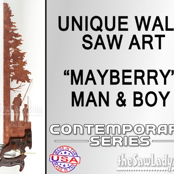 Metal Art Mayberry Fishing scene design Hand (plasma) cut Hand Saw | Wall Decor | Garden Art | Recycled Art | Repurposed  - Made to Order