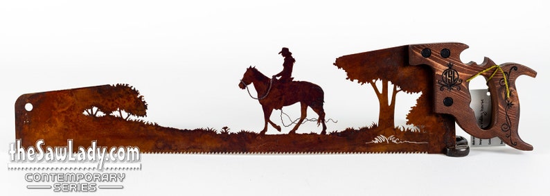 Cowboy or Cowgirl Riding Horses Wall Decor, Garden Art, Metal Art image 8