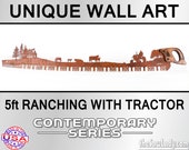 5' / 60" Farming and Ranching Scene with Tractor, Barn, Trees, Cattle - Metal Saw Wall Art Gift for Western Art Lovers and Farmers