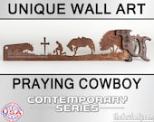 Praying Cowboy / Cowgirl with Cross - Metal Saw Wall Art Gift for Western Art Lovers