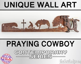 Praying Cowboy / Cowgirl with Cross - Metal Saw Wall Art Gift for Western Art Lovers