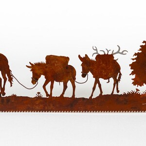 Muleskinner and Pack Mules Metal Saw Wall Art Gift for Western Art Lovers Made to Order image 3