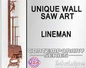 Lineman up a Pole - Metal Saw Wall Art Gift for Line Workers