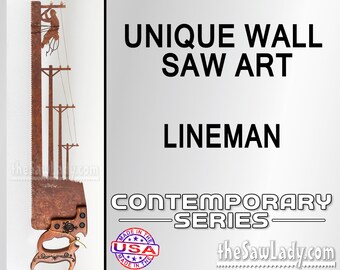 Lineman up a Pole - Metal Saw Wall Art Gift for Line Workers