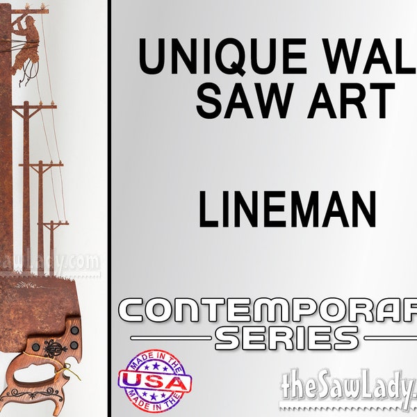 Lineman up a Pole - Metal Saw Wall Art Gift for Line Workers