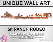 5' / 60" Cowboys and Ranching Scene with Cowboys Cattle, Barn, Trees - Metal Saw Wall Art Gift for Western Art Lovers and Ranchers