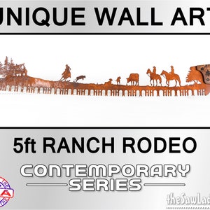 5' / 60 Cowboys and Ranching Scene with Cowboys Cattle, Barn, Trees Metal Saw Wall Art Gift for Western Art Lovers and Ranchers image 1