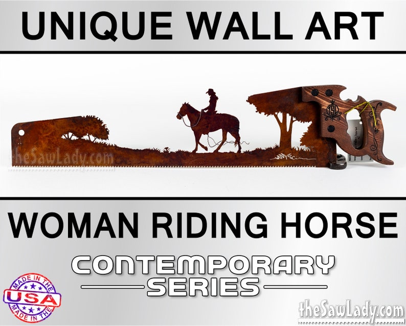 Cowboy or Cowgirl Riding Horses Wall Decor, Garden Art, Metal Art Cowgirl