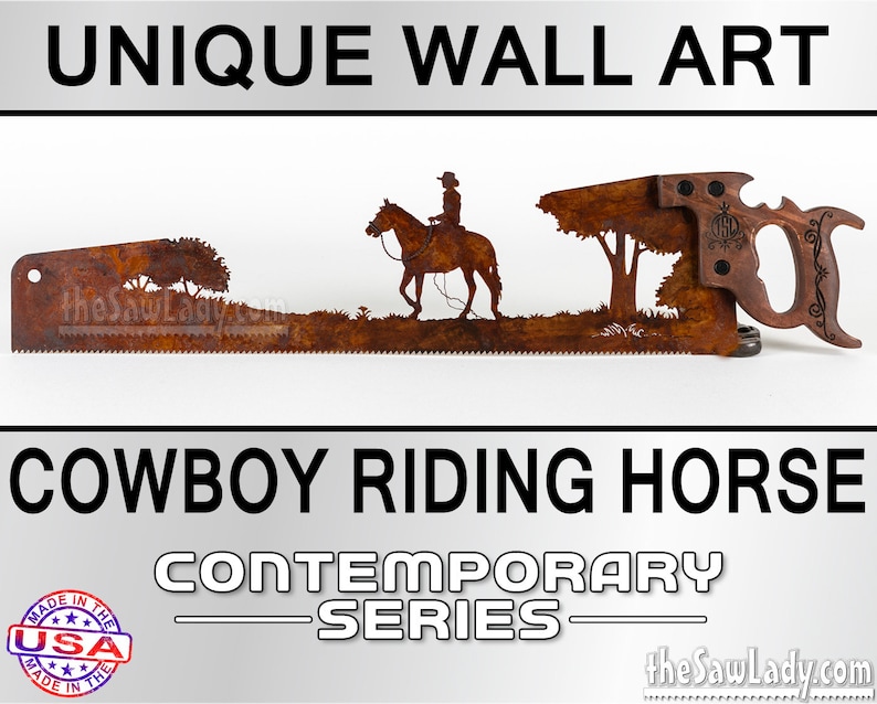 Cowboy or Cowgirl Riding Horses Wall Decor, Garden Art, Metal Art Cowboy