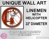 Linemen Working on Tower with Helicopter - 22" Diameter Metal Saw Wall Art Gift for Line Workers