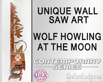 Wolf Howling at the Moon with Paw - Metal Saw Wall Art Gift for Wildlife Lovers, Rustic - Made to Order