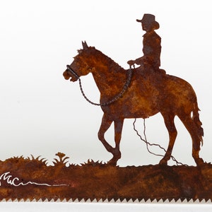 Cowboy or Cowgirl Riding Horses Wall Decor, Garden Art, Metal Art image 3