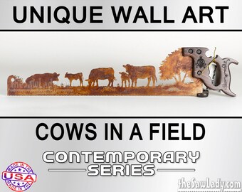 Cows in the field - Metal Saw Wall Art Gift for Farmers and Ranchers - Made to Order