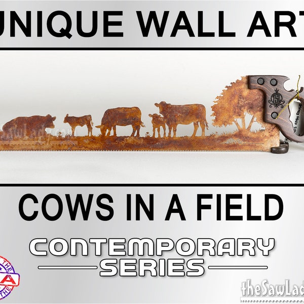 Cows in the field - Metal Saw Wall Art Gift for Farmers and Ranchers - Made to Order