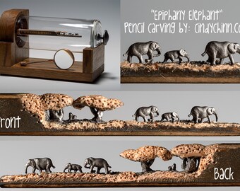 Made to Order: Elephant Walk Pencil Carving  -  Incredible Detail  Micro Pencil Lead Carving executive gift for nature lovers