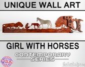 GIRL with A Pony & Horse - Metal Saw Wall Art Gift for Western Art Lovers, Rustic - Made to Order