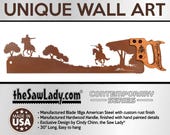 Gunfight on Horseback - Metal Saw Wall Art Gift for Western Art Lovers - V2