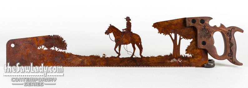 Cowboy or Cowgirl Riding Horses Wall Decor, Garden Art, Metal Art image 5
