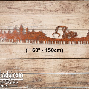 5' / 60 Logging Scene with Skidder, Lumber and tres Metal Saw Wall Art Gift for Loggers, Lumberjacks and Forestry Workers 画像 3