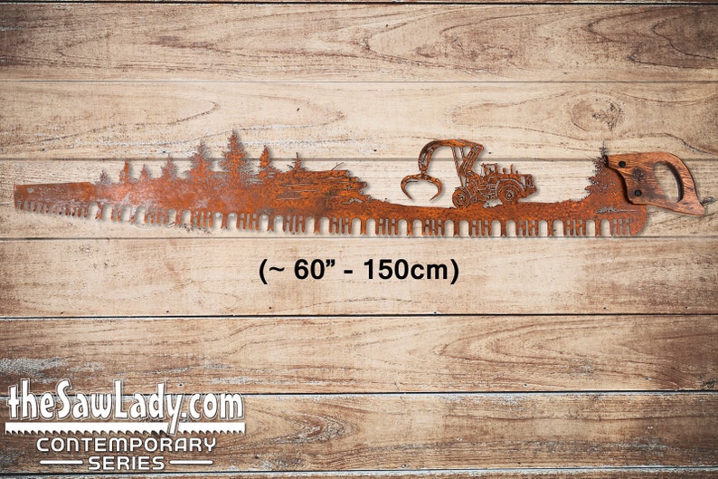 5' / 60 Logging Scene with Skidder, Lumber and tres Metal Saw Wall Art Gift for Loggers, Lumberjacks and Forestry Workers 画像 3