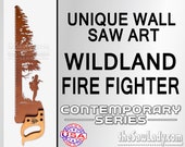 Wildland Fire Fighter Next to a Tree - Metal Saw Wall Art Gift for Heroes - Made to Order