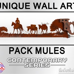 Muleskinner and Pack Mules Metal Saw Wall Art Gift for Western Art Lovers Made to Order image 1