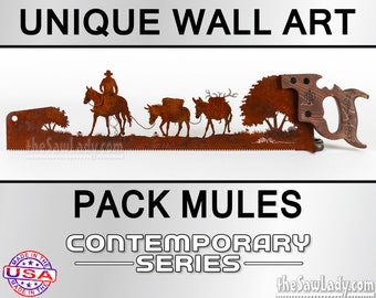 Muleskinner and Pack Mules - Metal Saw Wall Art Gift for Western Art Lovers - Made to Order