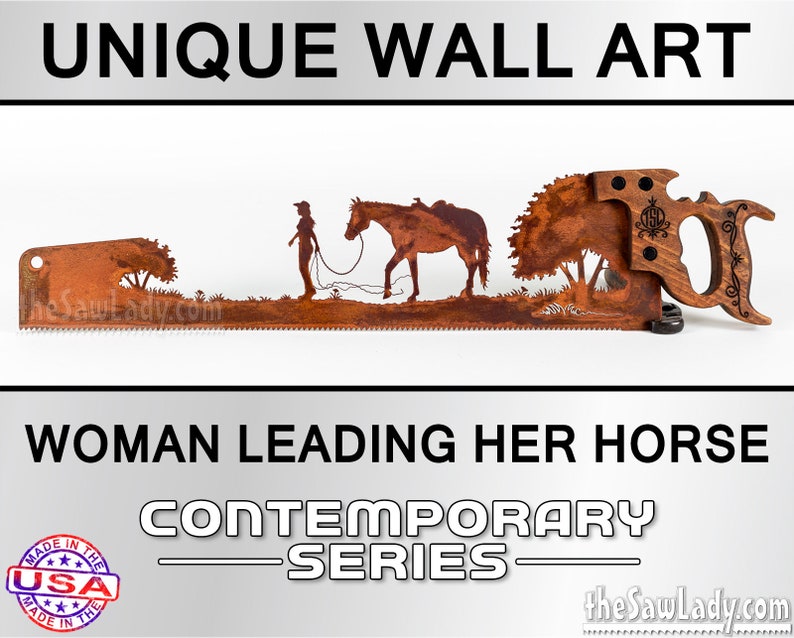 Horse Lover Out for a Walk Western Metal Art Made to Order for Cowboys image 2