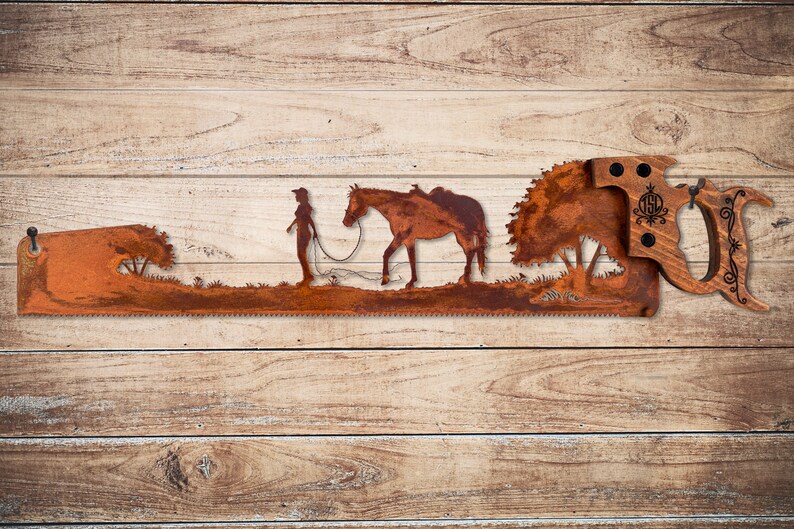 Horse Lover Out for a Walk Western Metal Art Made to Order for Cowboys image 5