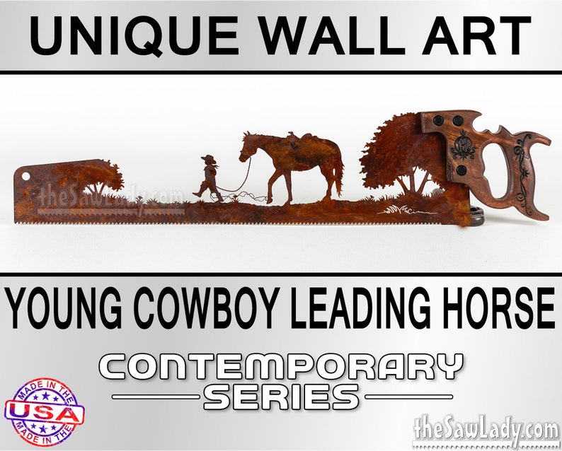 Horse Lover Out for a Walk Western Metal Art Made to Order for Cowboys image 3
