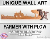Handcrafted Metal Artwork of Farmer on Tractor and Plow - A Tribute to the Heartland