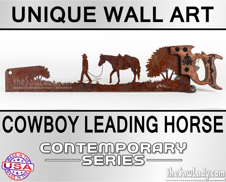 Horse Lover Out for a Walk Western Metal Art Made to Order for Cowboys image 1