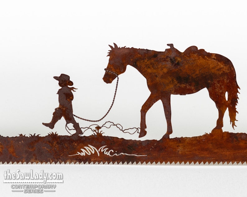 Horse Lover Out for a Walk Western Metal Art Made to Order for Cowboys image 10