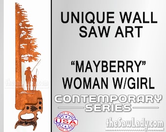 Metal Art Woman Mayberry Fishing scene design Hand (plasma) cut Hand Saw | Wall Decor | Garden Art | Rustic Cabin Fishing gift