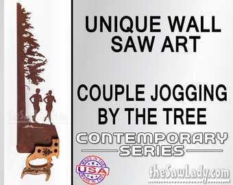 Joggers Next to a Tree - Metal Saw Wall Art Gift for Nature Lovers - Made to Order for Runners!