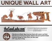 Team Roping Horse and Cattle Metal Art Hand (plasma) cut handsaw Wall Decor. Garden Art, Recycled Art & Made to Order for Cowboys