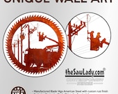Linemen Working - 22" Diameter Metal Saw Wall Art Gift for Line Workers