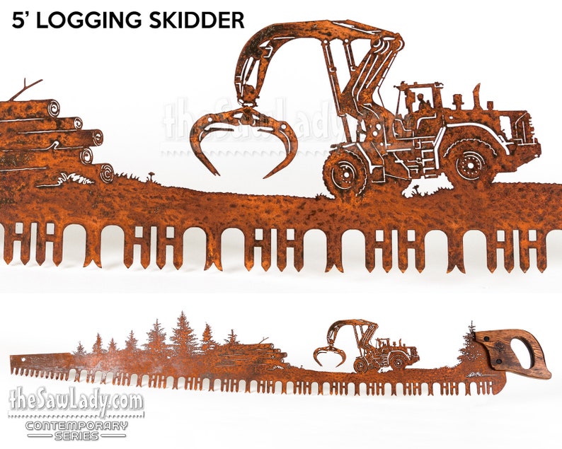 5' / 60 Logging Scene with Skidder, Lumber and tres Metal Saw Wall Art Gift for Loggers, Lumberjacks and Forestry Workers 画像 2