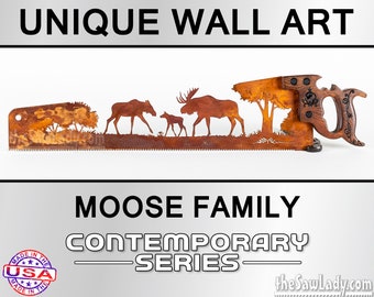 Moose Family in the Forest - Metal Saw Wall Art Gift for Nature Lovers - Made to Order