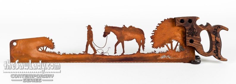 Horse Lover Out for a Walk Western Metal Art Made to Order for Cowboys image 6