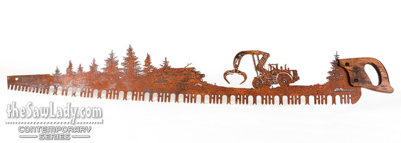 5' / 60 Logging Scene with Skidder, Lumber and tres Metal Saw Wall Art Gift for Loggers, Lumberjacks and Forestry Workers 画像 4