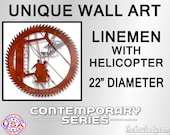 Linemen Working on Tower with Helicopter - 22" Diameter Metal Saw Wall Art Gift for Line Workers